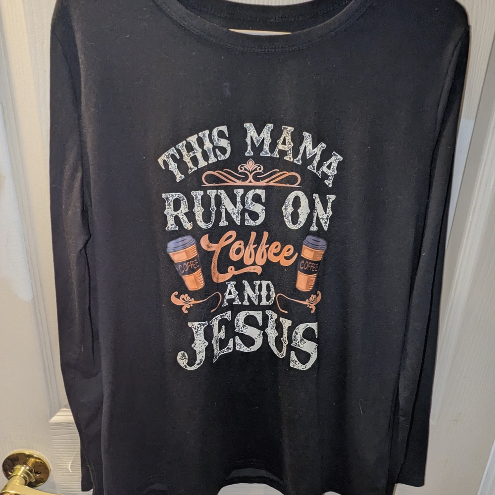 Black 'This Mama Runs on Coffee and Jesus' Long Sleeve Shirt